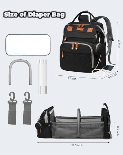 Astro alan Baby Diaper Bag with Changing Station, Waterproof Diaper Bag Backpack for Moms Dads with USB Charging Port, Baby Shower Gifts, Large Capacity diaper backpack, Black - color: Black