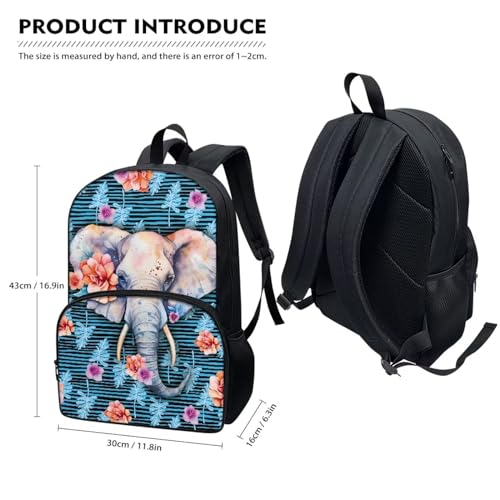 Talayituse Elephant Flower Palm Leaf Print Backpack for Girls Boys Aesthetic Elementary School Bookbag School Bag with Zippe Pocket Lightweight Laptop Rucksack Daypack with Adjustable Straps - color: Elephant Flower Palm Leaf