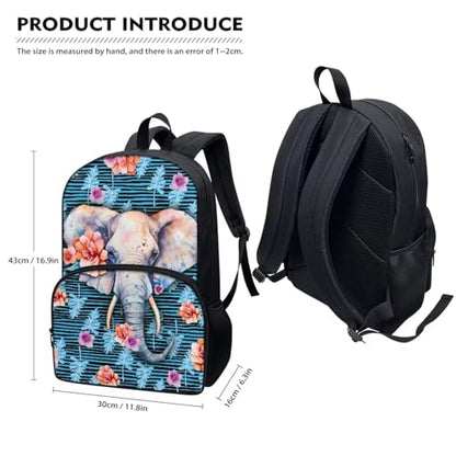 Talayituse Elephant Flower Palm Leaf Print Backpack for Girls Boys Aesthetic Elementary School Bookbag School Bag with Zippe Pocket Lightweight Laptop Rucksack Daypack with Adjustable Straps - color: Elephant Flower Palm Leaf