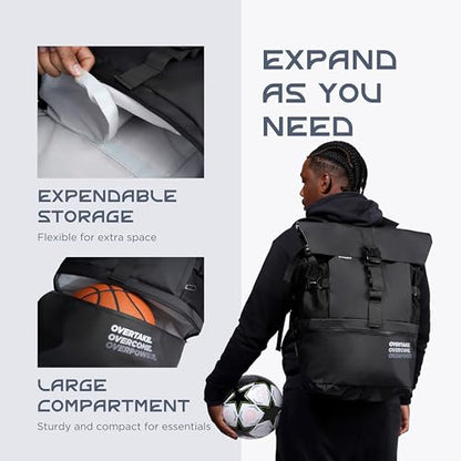 OVER3 Basketball Backpack Large - with Shoe & Laptop Compartment - Versatile Bag for Basketball, Soccer, Volleyball, Football and Travel - Men & Women - Black
