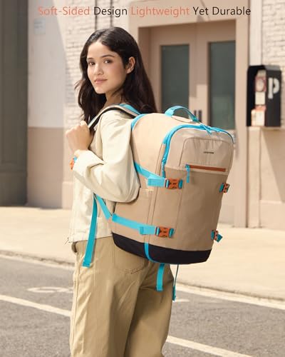 LOVEVOOK 40L Travel Backpack for Women & Men, Airline Approved Carry On Backpack with 3 Packing Cubes, TSA Personal Item Bag, Waterproof Weekender Overnight Backpack Fits 17" Laptop - color: Fresh Green - Beige - Dark Gray, size: Large-40L-4Pcs