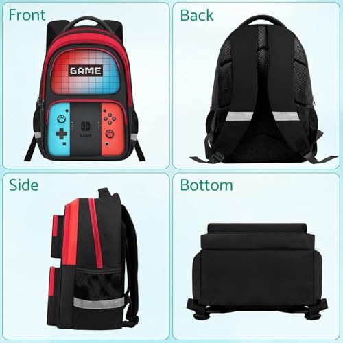 Kids Backpack For Boys，Gamer Boys Backpack For Children Teens Elementary Middle School, 17″ Students Bookbag - color: Backpack-sw-red & Blue