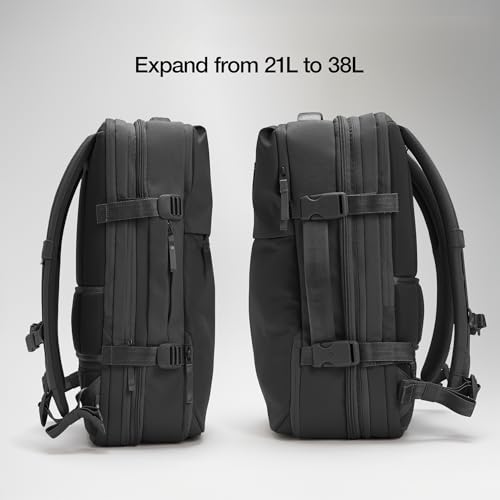 Incase A.R.C. Travel Backpack 38L – Expandable Carry On Luggage, Fits up to 17" Laptop – Butterfly Opening, Quick Access Pocket, Shoe Storage – Airplane Travel Essentials, Weekend Bag – Black - color: Black