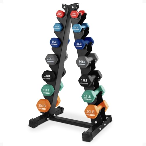 HolaHatha Neoprene Dumbbell Weights Set w/Rack, Home Gym Equipment - Portable Weighted Exercise Dumbbells for Fitness, Training, and Lifting Workouts - color: Blue/Red, size: 146 LB