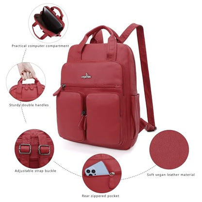 Angel Kiss Backpack Purse for Women Soft Washed Leather Multi Pocket Casual Travel Backpacks… - color: Red