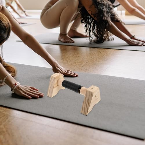 Cabilock Wooden Pushup Parallettes Bars 30cm Beech Wood Push up Handles with Non-slip Base for Strength Training Home Gym Fitness Equipment Men Women