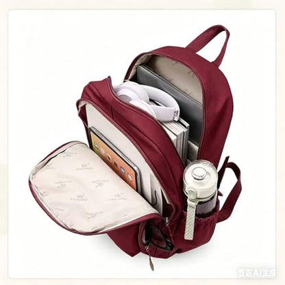 Casual Backpack, Multi-Pocket Design with Front Zipper Compartment (wine) - color: Wine
