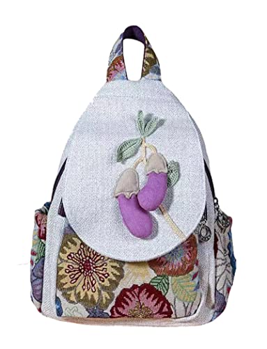 Small Canvas Backpack, Retro Boho Washed Hippie for Women Daily Commute (Eggplant Decorations) - color: Eggplant