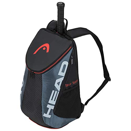HEAD Tour Team Tennis Backpack 2 Racquet Carrying Bag w/Padded Shoulder Straps & Shoe Compartment - Black/Grey. - color: Black/Gray