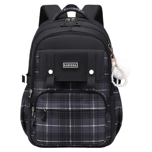 Cute College Laptop Backpack for Women Large Capacity Preppy Aesthetic Computer Bag Kawaii Pink Daypack with Pendant (Black) - color: Black