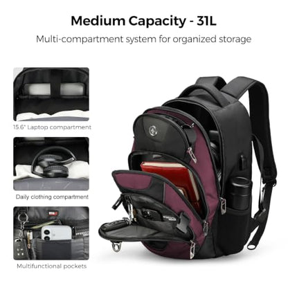 Swissdigital Design Laptop Backpack for Men with USB Charging Port SD803-44 - color: Angola Red/Black