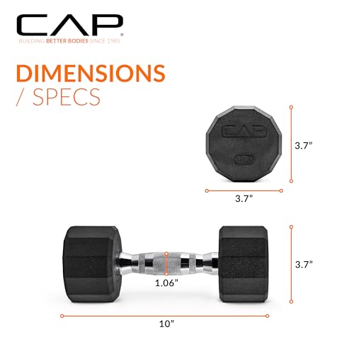 CAP Barbell Coated Hex Dumbbell Weight - Single | 10-120 lbs | Multiple Options - size: 10 lb, style: 12-Sided - Chrome Handle