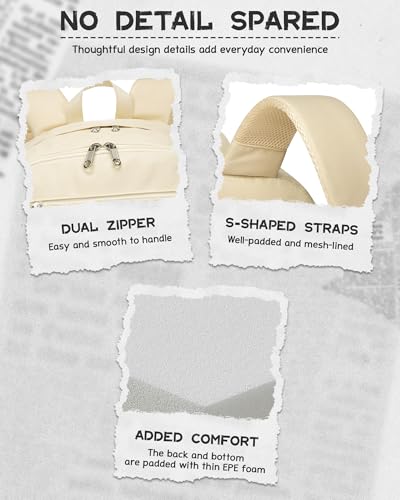 Backpack for Middle High School Teen Boys Girls Large College Bookbag with Laptop Compartment Back to School Book Bags Mochilas Escolares para Niños Niñas Adolescentes (Beige, Solid) - color: Beige