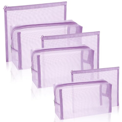 Boao 6 Pieces Mesh Zipper Makeup Bag Set For Travel - color: Light Purple