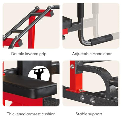 SogesPower Power Tower Pull Up Dip Stand Multi-Function Adjustable Height Workout Equipment Dip Station Fitness Strength Training for Home Gym 330LBS - color: Red