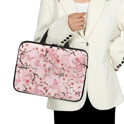 10 Inch Cherry Blossom Butterfly Computer Bag Sleeve with Handle, Protective Tablet Case with Zipper, Water-Repellent Fabric Laptop Bag, Notebook Sleeves Handbag for Travel/Business/School - color: Cherry Blossom Butterfly, size: 10 Inch