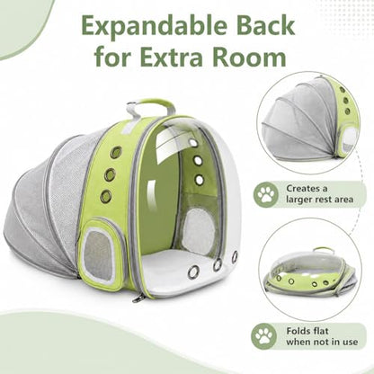 Expandable Cat Carrier Backpack with Bubble Window and Mesh, Light Green - color: LightGreen