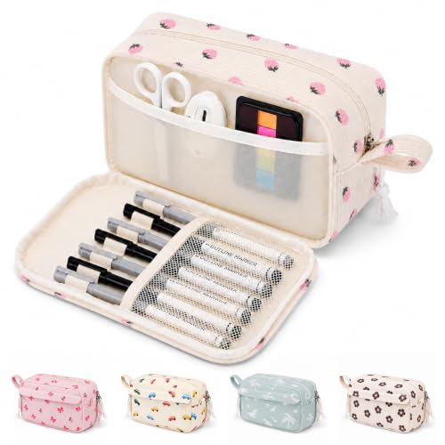 Big Capacity Pencil case,Soft Corduroy Pencil Bag with 3 Compartment,Pencil Pouch School Supplies Cute Pencil Box Pencil Bag for Teen Girls Boys College (Pink Strawberry) - color: Pink Strawberry