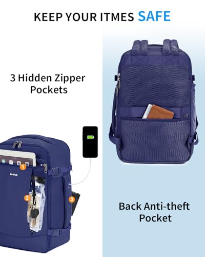 ECOHUB Travel Backpack Airlines Approved Personal Item Bag Carry On Backpack - color: Navy Blue, size: 18 inch underseat