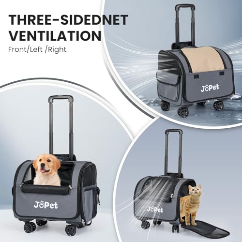 Pet Bag Carrier with Wheels, Pet Backpack with Wheels, Small Dog Carrier, cat Carrier, Detachable Wheels, Travel Bag, Pet Trolley, Soft Sided Carrier with Wheels, Foldable Carrier (Latte White) - color: Latte White