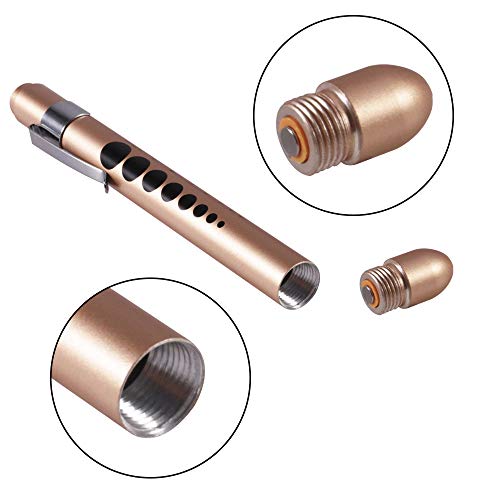 Aokin Medical Pen Light for Nurse Doctor, Reusable LED Medical Penlight Flashlight with Pupil Gauge and Ruler, White Light, Gold - color: Gold