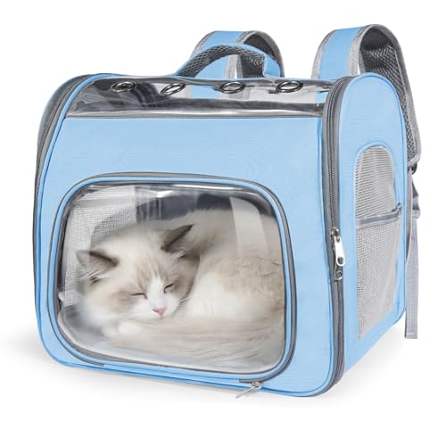 Airline Approved Cat Soft-Sided Carrier Backpack, Airport-Friendly Breathable Mesh Foldable Pet Travel Carrier with Reinforced Support, Portable Puppy Carrying for Kitty Up to 15lbs (Blue) - color: Blue