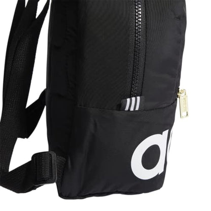 adidas Linear Mini Backpack for Women – Casual Small Purse Bag - color: Black/White/Gold