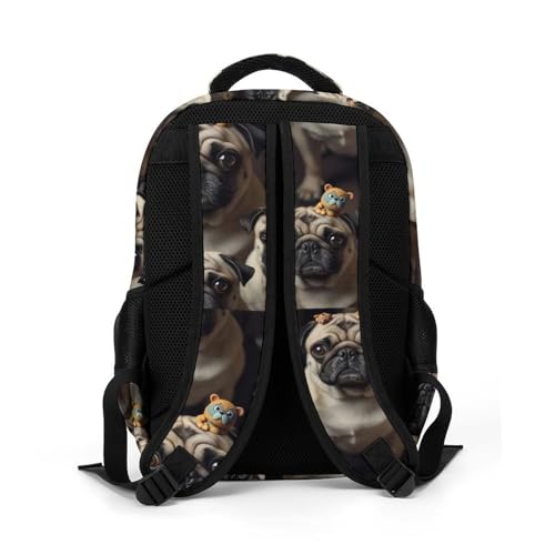 Large Capacity Laptop Backpack Cute Pug, Sturdy Water Resistant College Bookbag with Water Bottle Pockets for Business Travel Gifts - color: Pattern (345)