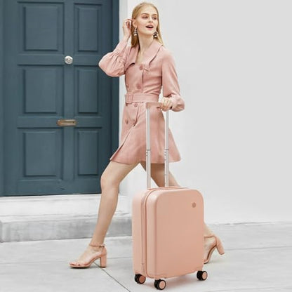 mixi Carry on Luggage, 20'' Suitcase Spinner Wheels Luggage Hardshell Lightweight Rolling Suitcases PC with Cover & TSA Lock for Business Travel, Pink - color: Pink, size: 20in Carry on