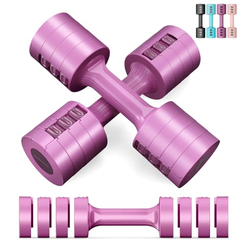 EAST MOUNT Adjustable Dumbbells 5 lb Dumbbells Set of 2 / Pair 10 lb Total Free Weights 6 in 1 Women Hand Weights for Home,Office,Gym Exercise Training 2lb 3lb 4lb 5lb Fast Adjust - color: Purple