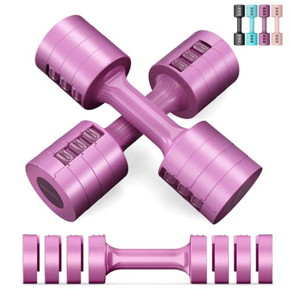 EAST MOUNT Adjustable Dumbbells 5 lb Dumbbells Set of 2 / Pair 10 lb Total Free Weights 6 in 1 Women Hand Weights for Home,Office,Gym Exercise Training 2lb 3lb 4lb 5lb Fast Adjust - color: Purple