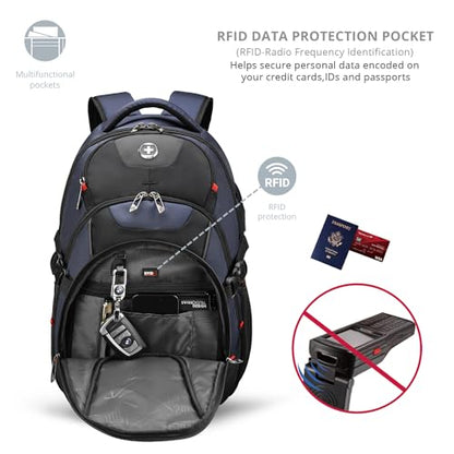 Swissdigital Design Laptop Backpack, Travel Backpack with USB Charging Port Fits 15.6 inches Computer, 31L College School Bookbag for Men, Blue/Black | SD803-12 - color: Blue