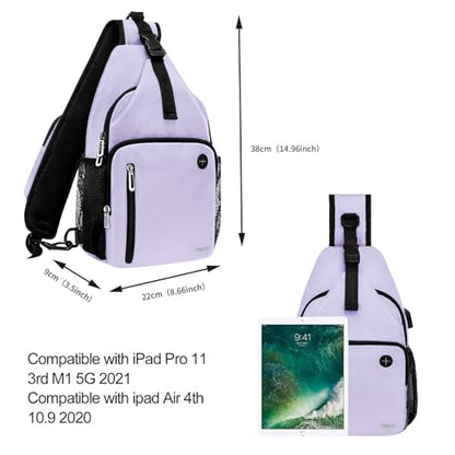 MOSISO Sling Backpack Bag, Crossbody Shoulder Bag Travel Hiking Daypack Chest Bag with Front Square Pocket&USB Charging Port - color: Purple