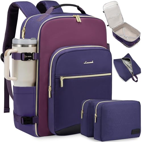 LOVEVOOK Large Travel Backpack for Women & Men, 40L Carry on Backpack for Airplanes, TSA Personal Item Travel Bag fits 17" Laptop, Waterproof Travel Essentials Airline Approved with 3 Packing Cubes - color: Blue-purple-black, size: 17.3 Inch-40L-4Pcs