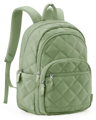 BAGSMART Travel Laptop Backpack, College Backpack for Women, Quilted Small Computer Bookbag, Water-Resistant 15.6 Inch Laptop Casual Bag, Green - color: 14-green