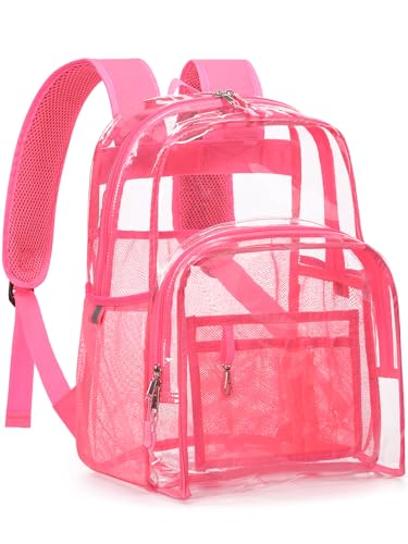 Clear Backpack Heavy Duty, 17 Inch Large TPU Clear Bookbag for Boys Girls Adult, See Through Book Bag Transparent Backpacks with Multiple Pockets for School College Work Casual Sport, Peach - color: Peach, size: Medium