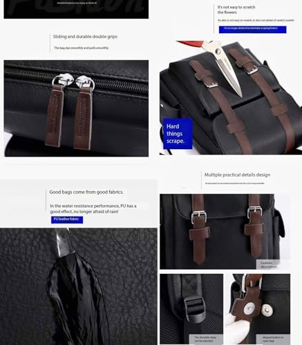 Business Men and Women PU Leather Backpack 15.6inch Laptop Waterproof Backpack Travel Commuter Lightweight schoolbag (Black backpack9,Medium) - color: Black Backpack9, size: Medium