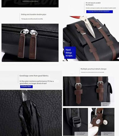 Business Men and Women PU Leather Backpack 15.6inch Laptop Waterproof Backpack Travel Commuter Lightweight schoolbag (Black backpack9,Medium) - color: Black Backpack9, size: Medium
