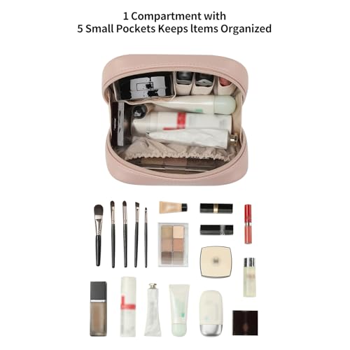RIGHT AWAY Makeup Bag,Travel Cosmetic Bag Organizer with Zipper,Waterproof Toiletry Bags Makeup Pouch for Purse, Small Make Up Bag &Cases with Compartments for Women Girls（Pink） - color: AG-Pink