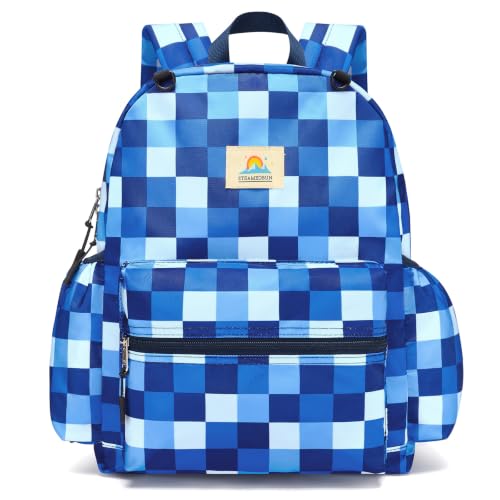 STEAMEDBUN Kids Backpack for Boys Girls 5-8, 15inch Girls Boys Backpacks Kindergarten - color: Dark Blue Checkerboard, size: SMALL-15"H(fit folder)