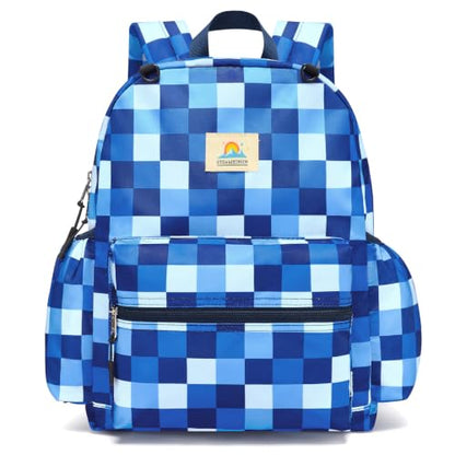 STEAMEDBUN Kids Backpack for Boys Girls 5-8, 15inch Girls Boys Backpacks Kindergarten - color: Dark Blue Checkerboard, size: SMALL-15"H(fit folder)
