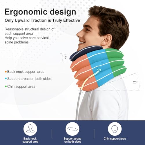 Cervical Neck Traction Device for Home Use, Inflatable Neck Stretcher for Instant Neck Pain Relief, Adjustable Neck Support Brace, Neck Decompression, Neck Extender - color: Blue