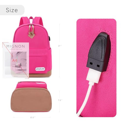 abshoo Large Capacity Backpack For School Teen Gilrs Middle High School Bookbag College Travel Daypack (Hot Pink) - color: Hot Pink