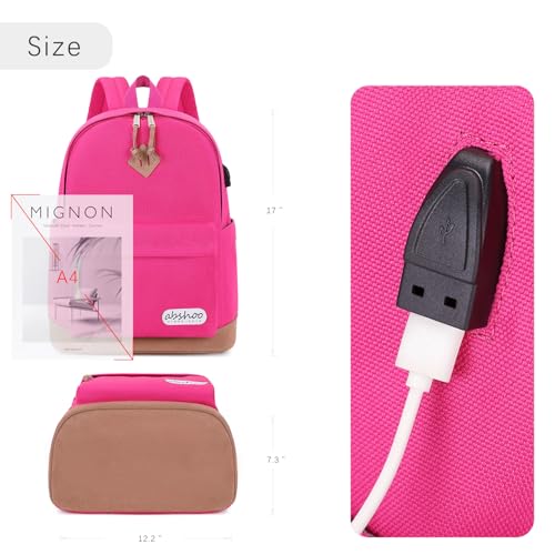 abshoo Large Capacity Backpack For School Teen Gilrs Middle High School Bookbag College Travel Daypack (Hot Pink) - color: Hot Pink