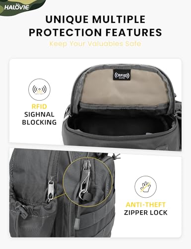 HALOVIE Anti-theft Tactical Sling Bag RFID Darkgray Military Shoulder Bag with Phone Pack EDC Molle Crossbody Bag for men - color: Darkgray