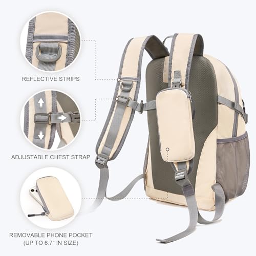 Hiking Backpack for Women Men 20l with Removable Phone Pocket Lightweight Small Travel Backpack Hiking Daypack for Women Men - color: Beige