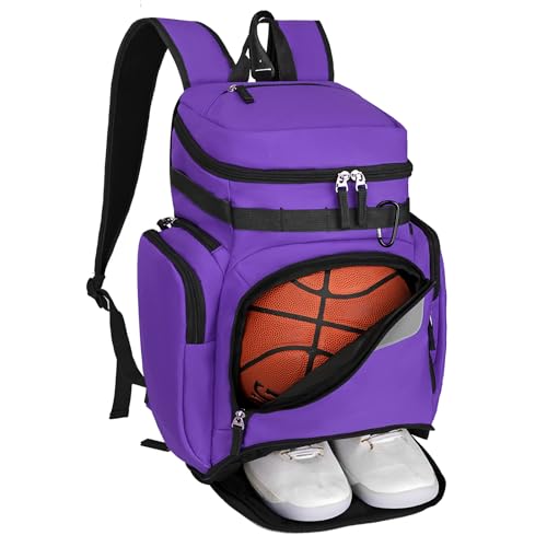 Goloni Basketball Backpack,Large Sports Bag with Ball Compartment & Shoe Compartment, Best for Basketball, Soccer - color: Purple