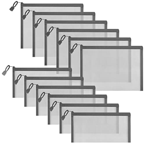 12 Pieces Zipper Nylon Mesh Pouch, Mesh Cosmetic Bags Makeup Bags Pencil Case, Multipurpose Travel Bags for Cosmetic School Office Supplies and Travel Accessories (Grey, A5+B6) - color: Grey, size: A5+B6