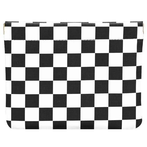 Leather Pocket Cosmetic Bag for Purse,Coin Purse Lipstick Cosmetic Accessories Organizer, Travel Kit Storage Pouch ,Waterproof Portable No Zipper Self-closing (Black and White/Checkered Pattern) - color: Black+White/Checkered Pattern