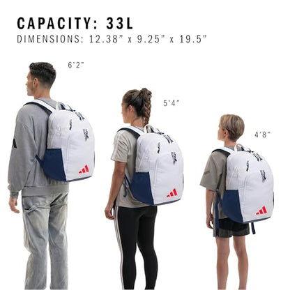 adidas Defender 5 Backpack for Sports, Gym, School and Travel, 33L, White/Night Indigo/Pure Ruby Red, OSFA - color: White/Night Indigo/Pure Ruby Red